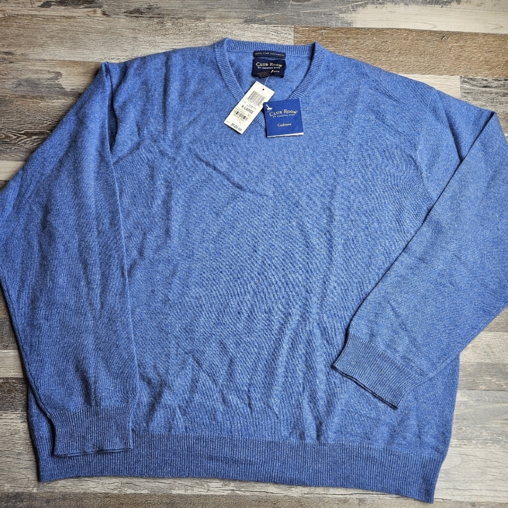 Club Room 100% Fine Cashmere Sweater Blue Men's XL 2 Ply Blue NEW